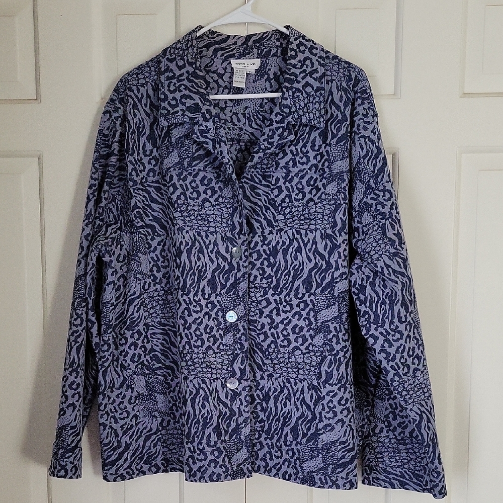 Toto n Ko womens Blue Animal Print jacket sz 3x